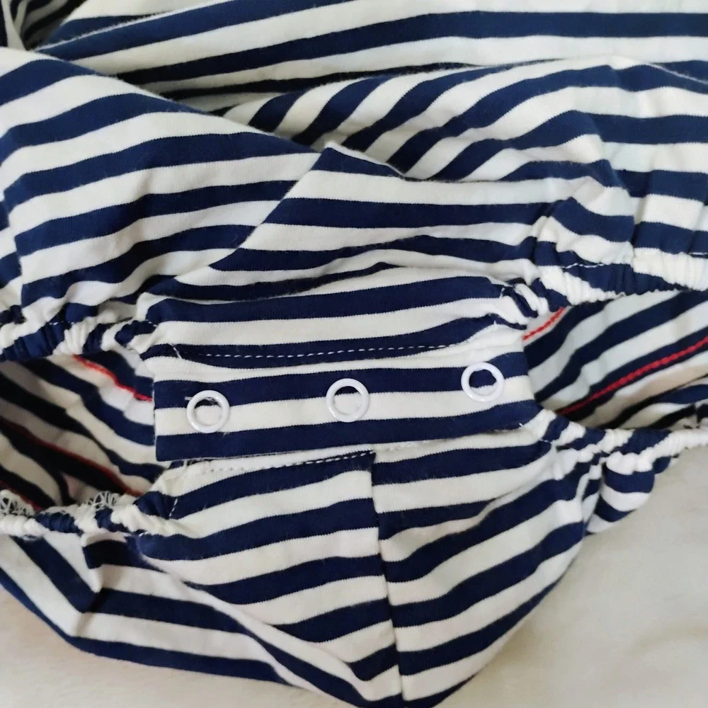 Smocking Dog Boutique Navy White Stripe Red Wagon Smocked Bubble Romper Size 4